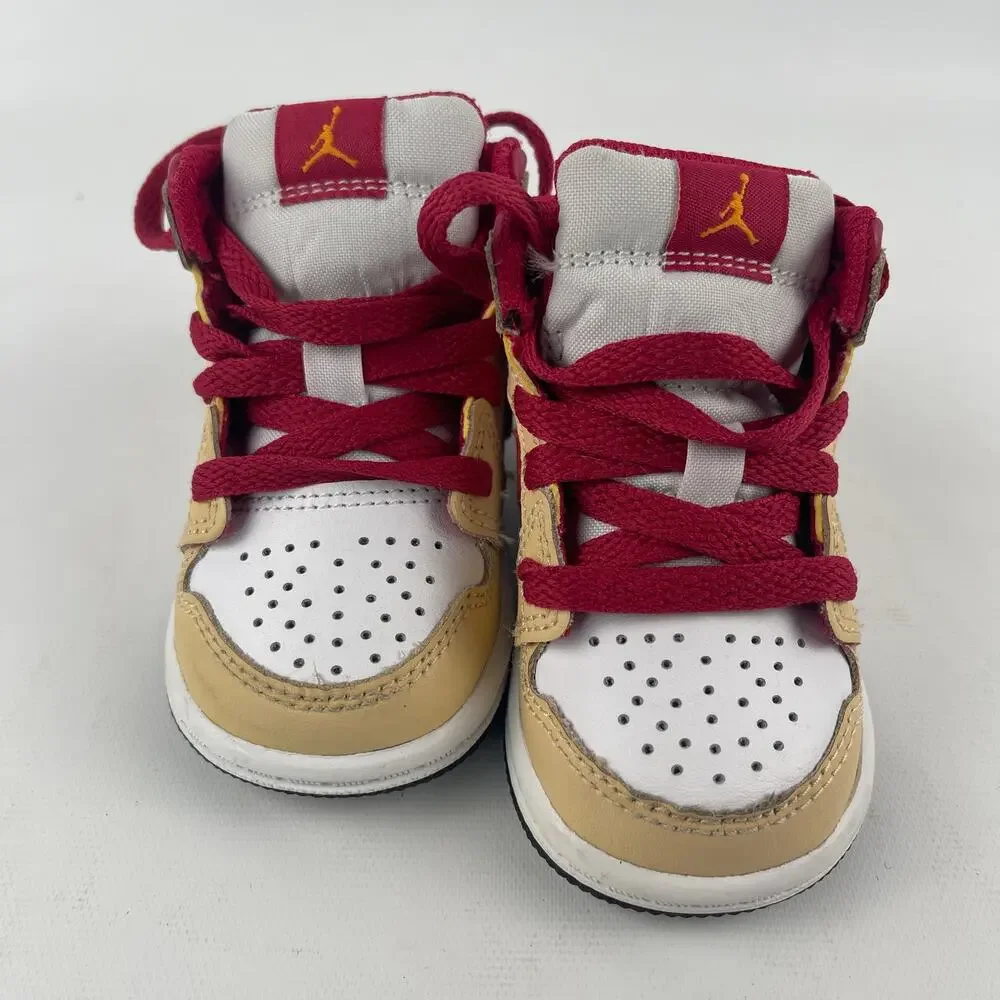 Nike Air Jordan 1 Mid Toddler Red Tan White Shoes US Size 3C